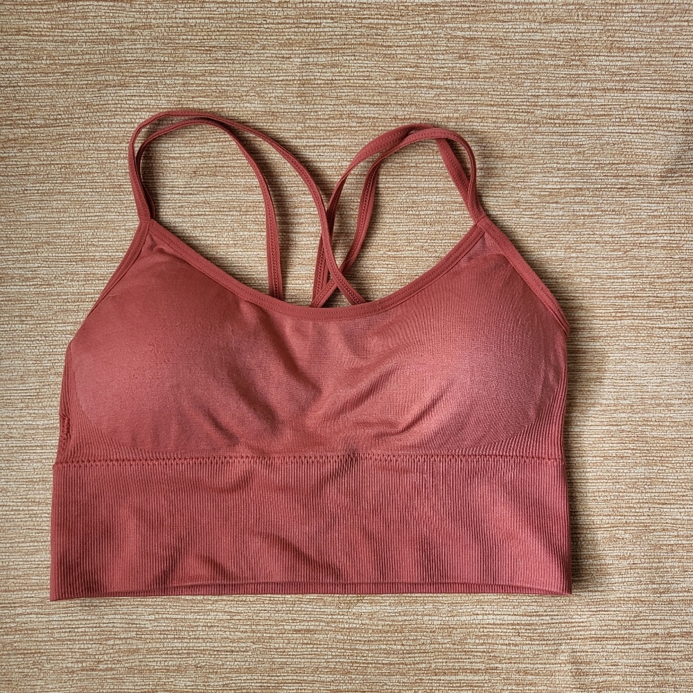 Blush Pink Cross Strap spandex Exercise Workout Crop Top sports bra padded yoga